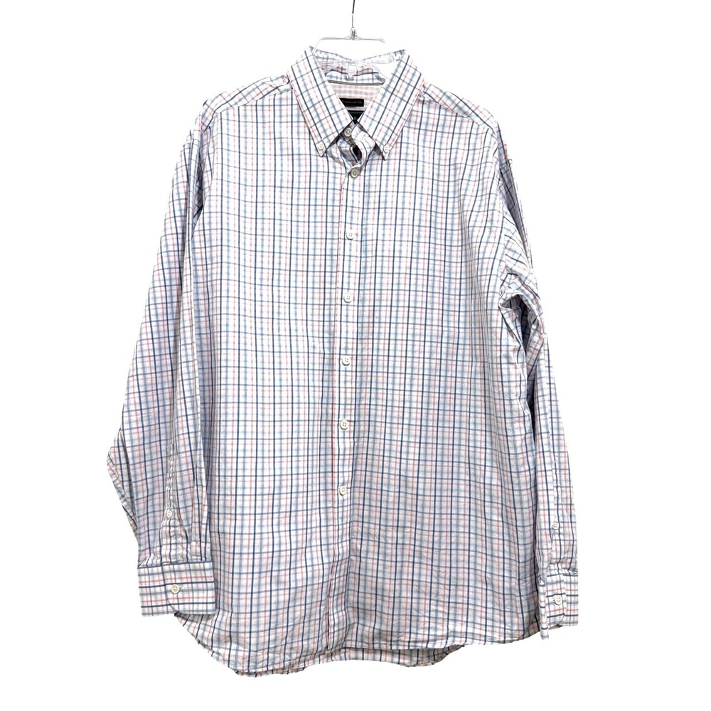 Jos. A. Bank Reserve Mens Large Cotton Cashmere Plaid Traditional Fit Shirt Blue